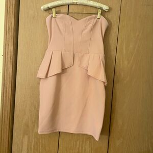 Light Pink Peplum Strapless Mini Dress